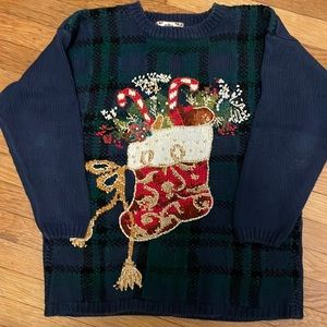 Women's Ugly Christmas Sweater, decorated stocking, size L